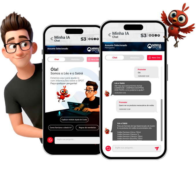 Assistente virtual Léo e o Sabiá em smartphones